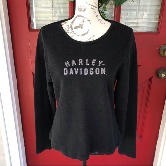 Black lace long-sleeve Harley Davidson shirt. Has a... - Depop